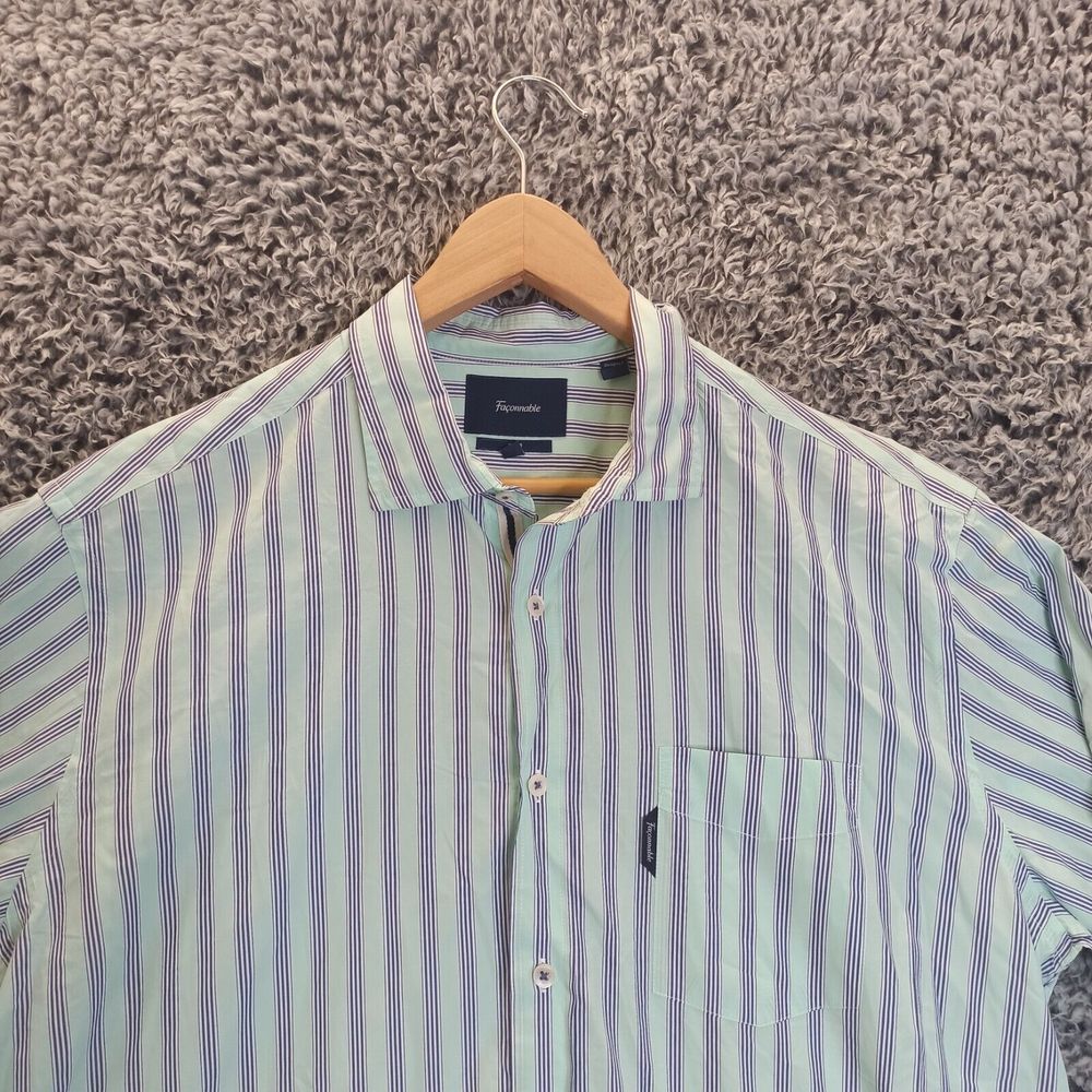 Faconnable Shirt Men Extra Large Blue Stripped Casual Button Down Designed in FR - Picture 2 of 9